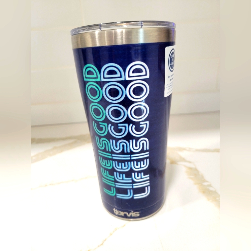 Life Is Good Navy stainless steal With Triple Lettering Tumbler 20 oz  By Tervis